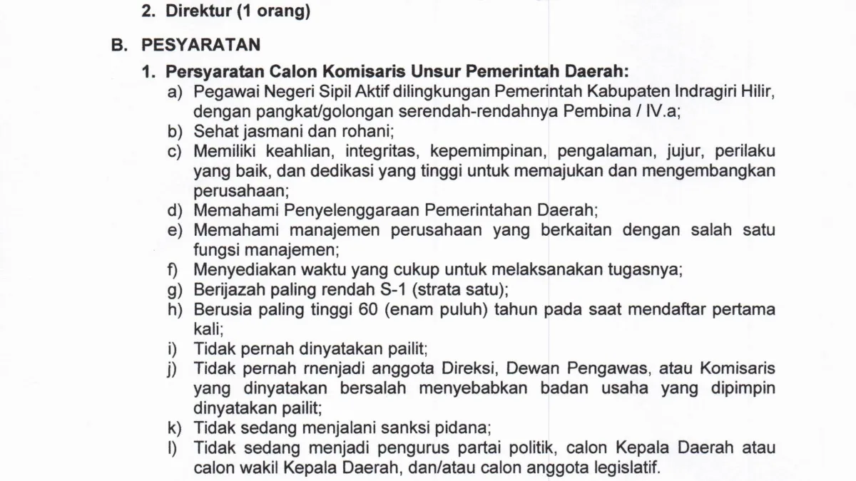 Seleksi Komisaris dan Direktur PT KIG Gemilang Resmi Dibuka
